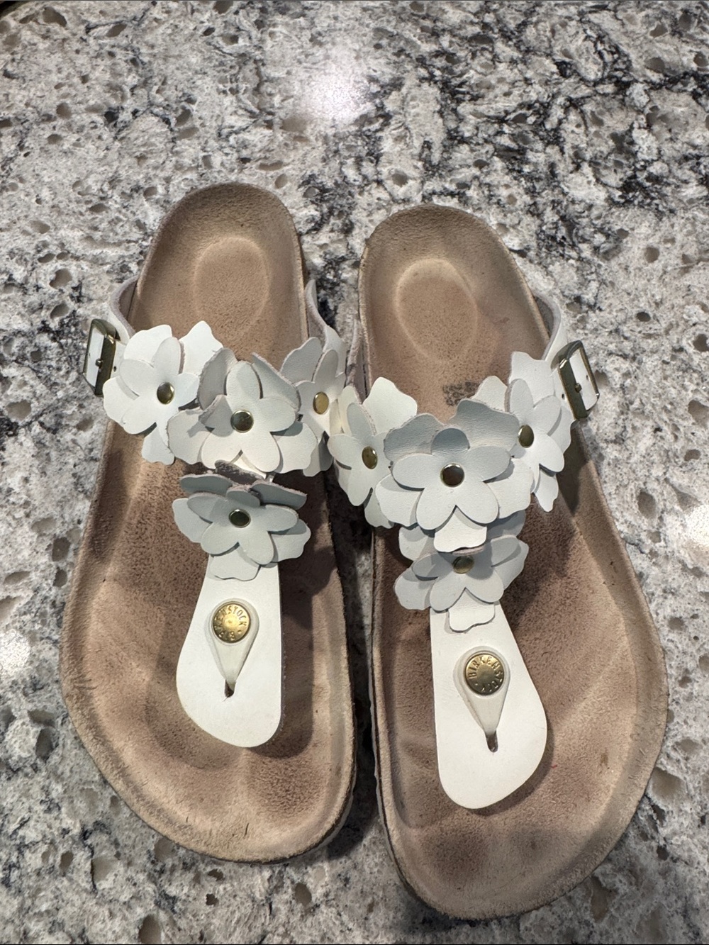 Birkenstock White Floral Thong Sandals for Women